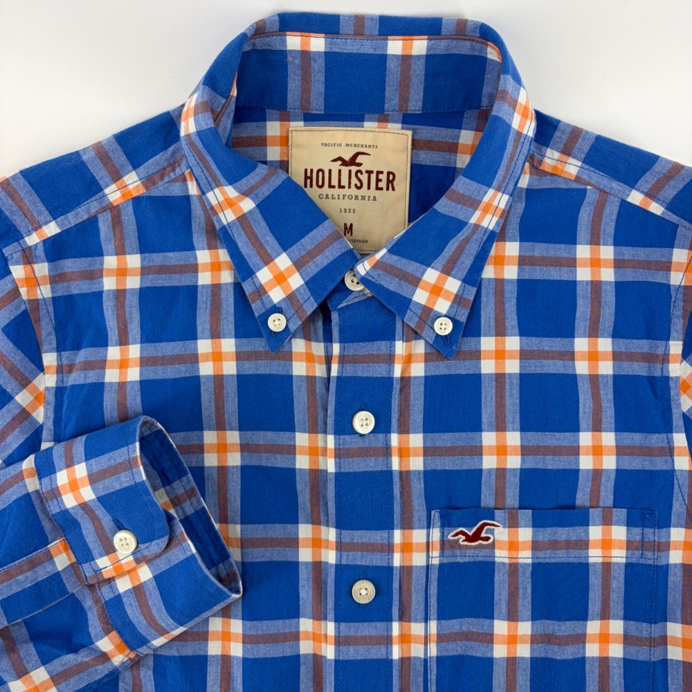 Hollister Shirt Mens Medium Y2K Plaid Long Sleeve Button Down Pocket Preppy